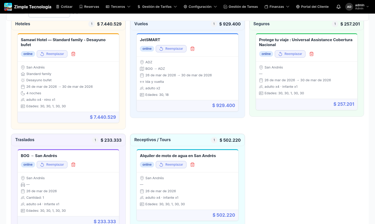 Detalle de reserva con documentos