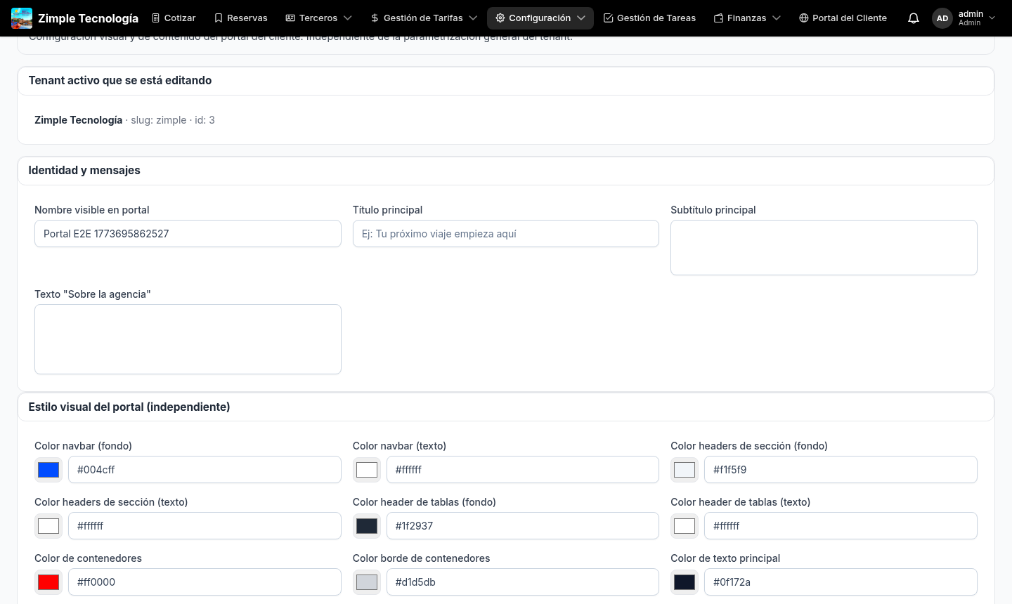 Portal whitelabel del cliente