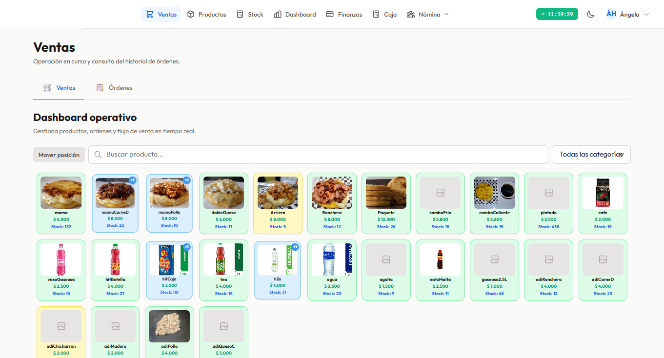 EJE — pantalla de ventas con productos, stock y precios