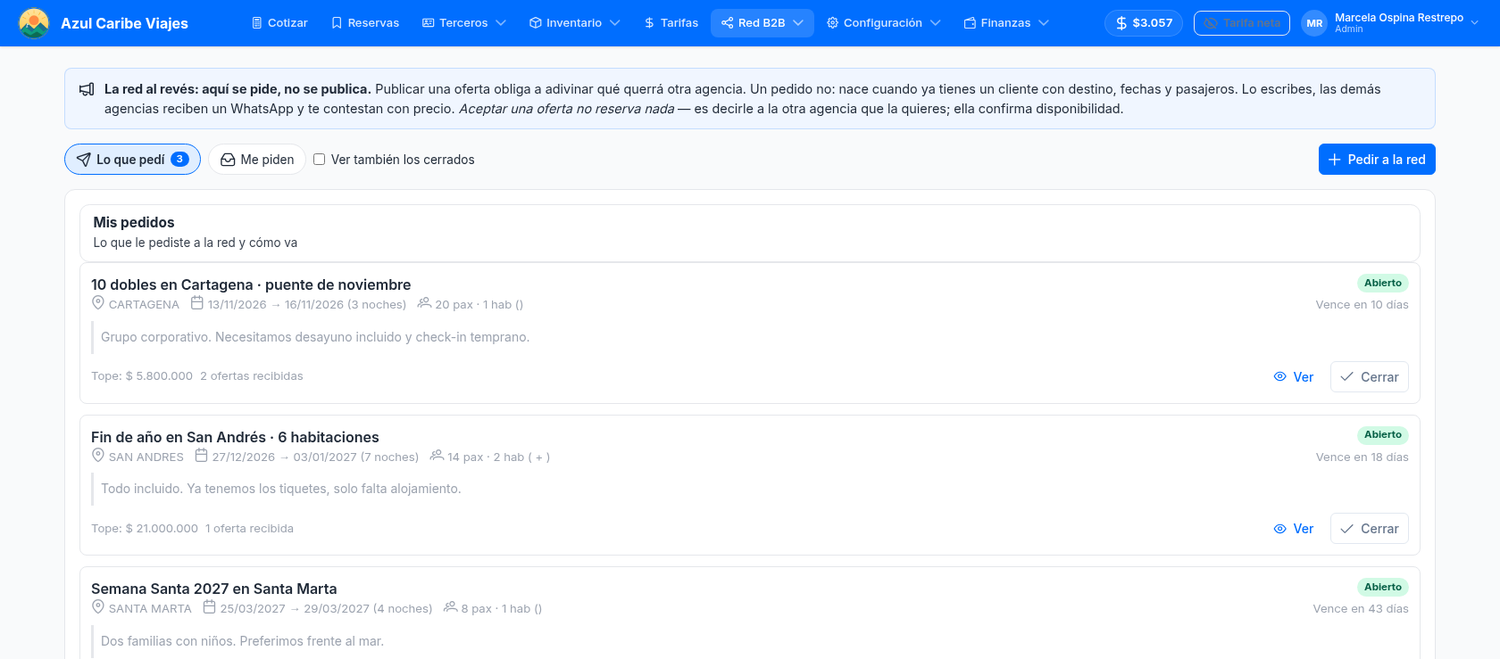 ÍTACA — Red B2B: publicaciones de cupos entre agencias