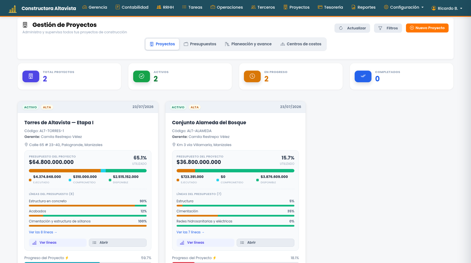 PILAR — proyectos con comprometido, ejecutado y disponible